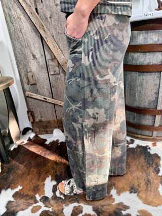 Canyon Camo Ribbed Wide Leg Pants - Barbwire n Bougie Boutique