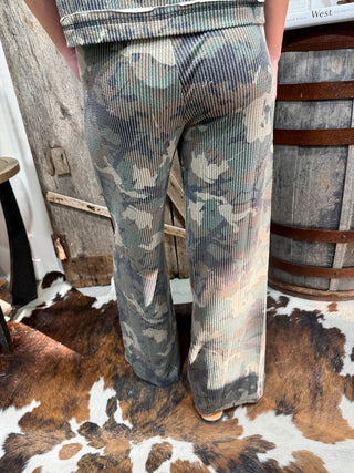 Canyon Camo Ribbed Wide Leg Pants - Barbwire n Bougie Boutique