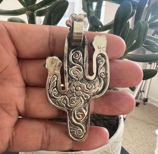 Carved Bone Cactus Tibetan German Silver Pendant - Barbwire n Bougie Boutique