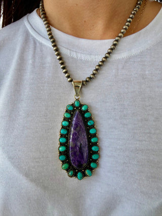 Charoite & Turquoise Statement Cluster Pendant - Barbwire n Bougie Boutique