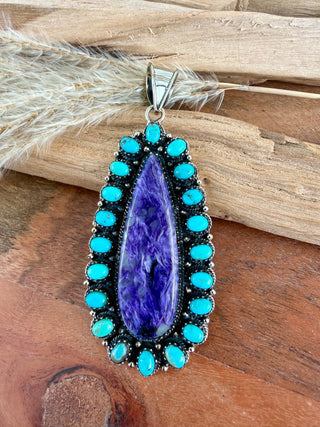 Charoite & Turquoise Statement Cluster Pendant - Barbwire n Bougie Boutique