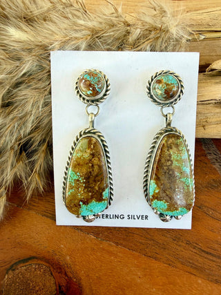 Chassity Belone Turquoise Sterling Silver Statement Drop Earrings – 2.5” - Barbwire n Bougie Boutique