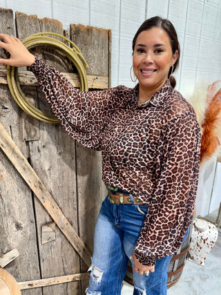 Cheetah Leopard Mesh Bell Sleeve Sheer Top - Barbwire n Bougie Boutique