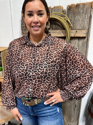 Cheetah Leopard Mesh Bell Sleeve Sheer Top - Barbwire n Bougie Boutique