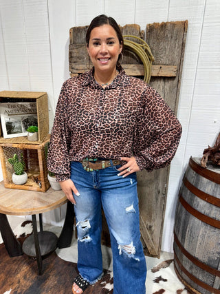 Cheetah Leopard Mesh Bell Sleeve Sheer Top - Barbwire n Bougie Boutique