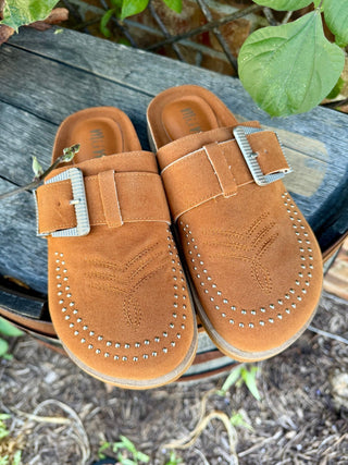 Cheyenne Trails Boot Stitch Mules- Cognac - Barbwire n Bougie Boutique