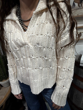 Chunky Knit Mom Crop Sweater – Cream - Barbwire n Bougie Boutique