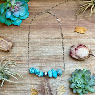 Chunky Turquoise & Sterling Silver Pearl Paperclip Necklace - Barbwire n Bougie Boutique