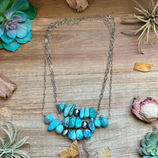 Chunky Turquoise & Sterling Silver Pearl Paperclip Necklace - Barbwire n Bougie Boutique