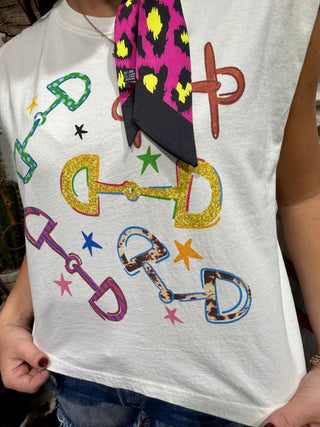 Colorful Snaffle Bit Graphic Muscle Tee | Western Cowgirl Tank Top - Barbwire n Bougie Boutique