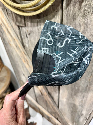 Concho Cowgirl Cattle Brands Black Trucker Hat - Barbwire n Bougie Boutique