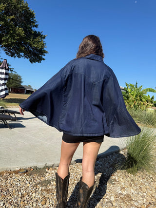 Concho Cowgirl Denim Poncho Cape Top- One Size-NFR - Barbwire n Bougie Boutique