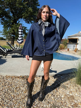 Concho Cowgirl Denim Poncho Cape Top- One Size-NFR - Barbwire n Bougie Boutique