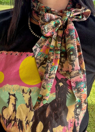 Cosmic Cowgirl Latigo Wild Rag Twilly Scarf | Western Silk Neck Scarf - Barbwire n Bougie Boutique