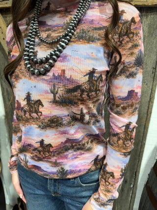 Cowboy Country Sunset Mesh Top - Barbwire n Bougie Boutique