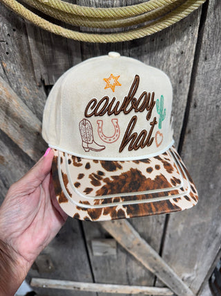 Cowboy Hat Western Snapback Cap | Cow Print Brim Embroidered Cowgirl Hat - Barbwire n Bougie Boutique