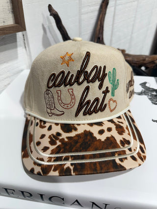 Cowboy Hat Western Snapback Cap | Cow Print Brim Embroidered Cowgirl Hat - Barbwire n Bougie Boutique
