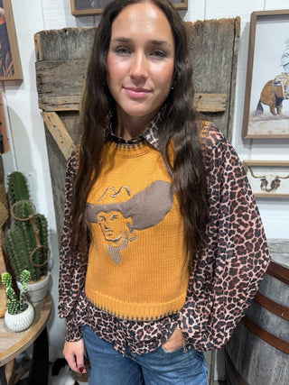 Cowboy Portrait Sweater Vest | Western Knit Layering Vest - Barbwire n Bougie Boutique