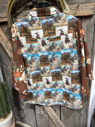 Cowboy Postcard Floral Flutter Sleeve Western Button Down - Barbwire n Bougie Boutique