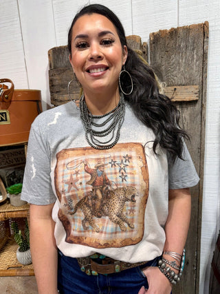 Cowboy Riding Cheetah Western Graphic Tee | Vintage Cowgirl Rodeo T-Shirt - Barbwire n Bougie Boutique