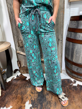 Cowgirl Cluster Turquoise Western Pants - Barbwire n Bougie Boutique