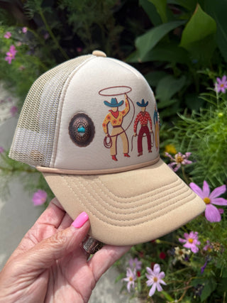Cowgirl Roper Trucker Hat with Turquoise Conchos | Western Rodeo Snapback Cap - Barbwire n Bougie Boutique