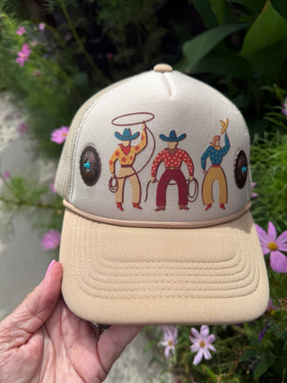 Cowgirl Roper Trucker Hat with Turquoise Conchos | Western Rodeo Snapback Cap - Barbwire n Bougie Boutique