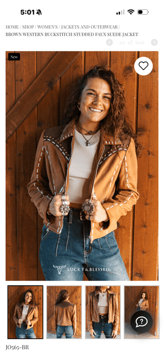 Cropped Brown Western Buckstitch Studded Faux Suede Jacket - Barbwire n Bougie Boutique