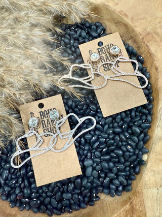 Crystal Cowboy Hat Earrings – Silver or Gold Western Statement Jewelry - Barbwire n Bougie Boutique