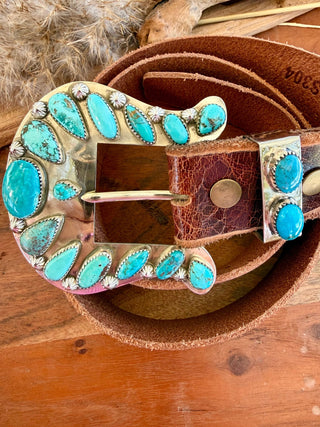 Custom Authentic Kingman Turquoise Statement Belt Buckle Set - Barbwire n Bougie Boutique