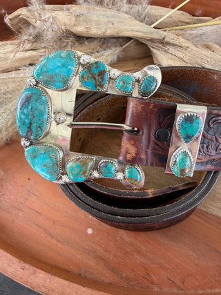 Custom Authentic Kingman Turquoise Statement Belt Buckle Set - Barbwire n Bougie Boutique