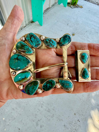 Custom Authentic Kingman Turquoise Statement Belt Buckle Set - Barbwire n Bougie Boutique