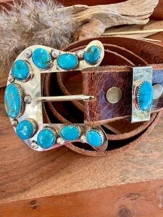 Custom Authentic Kingman Turquoise Statement Belt Buckle Set - Barbwire n Bougie Boutique