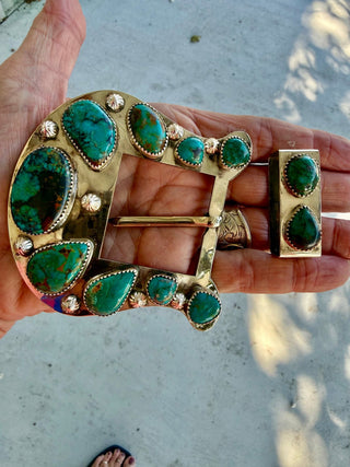 Custom Authentic Kingman Turquoise Statement Belt Buckle Set - Barbwire n Bougie Boutique