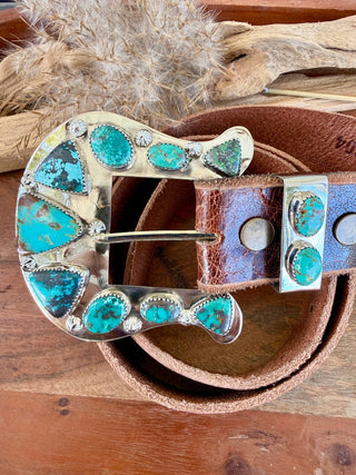 Custom Authentic Kingman Turquoise Statement Belt Buckle Set - Barbwire n Bougie Boutique