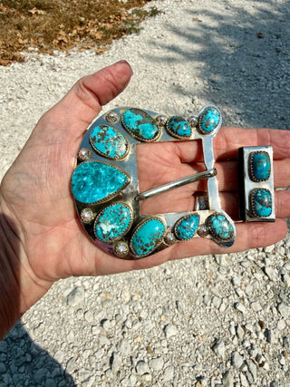 Custom Authentic Kingman Turquoise Statement Belt Buckle Set - Barbwire n Bougie Boutique