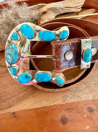 Custom Authentic Kingman Turquoise Statement Belt Buckle Set - Barbwire n Bougie Boutique