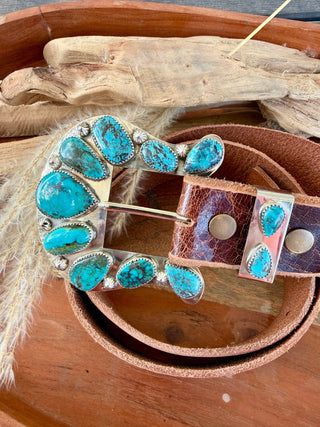 Custom Authentic Kingman Turquoise Statement Belt Buckle Set - Barbwire n Bougie Boutique