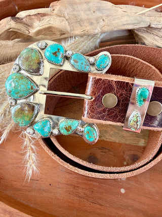 Custom Authentic Kingman Turquoise Statement Belt Buckle Set - Barbwire n Bougie Boutique