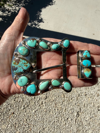 Custom Authentic Kingman Turquoise Statement Belt Buckle Set - Barbwire n Bougie Boutique