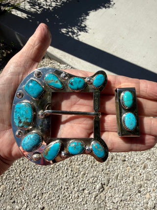 Custom Authentic Kingman Turquoise Statement Belt Buckle Set - Barbwire n Bougie Boutique
