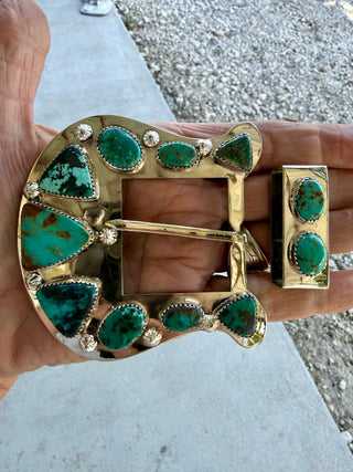Custom Authentic Kingman Turquoise Statement Belt Buckle Set - Barbwire n Bougie Boutique