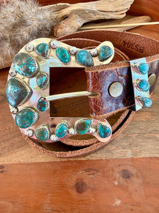 Custom Authentic Kingman Turquoise Statement Belt Buckle Set - Barbwire n Bougie Boutique