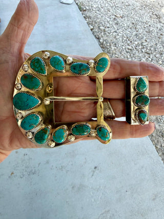 Custom Authentic Kingman Turquoise Statement Belt Buckle Set - Barbwire n Bougie Boutique