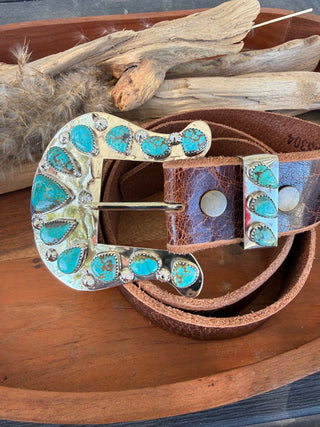 Custom Authentic Kingman Turquoise Statement Belt Buckle Set - Barbwire n Bougie Boutique