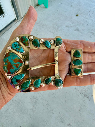 Custom Authentic Kingman Turquoise Statement Belt Buckle Set - Barbwire n Bougie Boutique