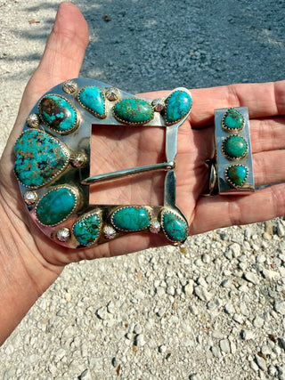 Custom Authentic Kingman Turquoise Statement Belt Buckle Set - Barbwire n Bougie Boutique