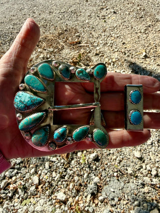 Custom Authentic Kingman Turquoise Statement Belt Buckle Set - Barbwire n Bougie Boutique