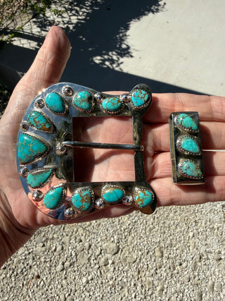 Custom Authentic Kingman Turquoise Statement Belt Buckle Set - Barbwire n Bougie Boutique
