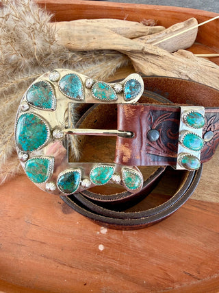 Custom Authentic Kingman Turquoise Statement Belt Buckle Set - Barbwire n Bougie Boutique